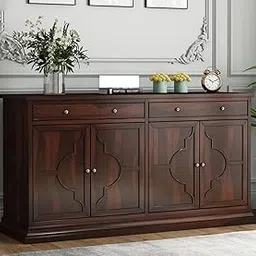 DNP FURNITURE Solid Sheesham Wood Wooden Sideboard Storage Cabinet : Ideal for Living Room and Bedroom with 2 Drawers and 4-Shelf Storage | Sheesham Wood, Walnut Finish-picture-35