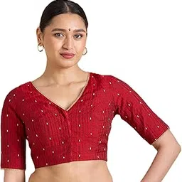 studio shringaar Women's Handloom Cotton Silk Readymade Saree Blouse-picture-40