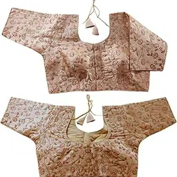 pujia mills Women'S Sequence Multi Embroidered U Neck Half Sleeve Readymade Saree Blouse Indian Ethnic Designer Stitched Readymade Half Sleeve Blouse Readymade Blouse For Women Material: Milan Silk-picture-18