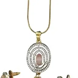 Sri Jagdamba Pearls Ishika Pendant Set with Chain For Women | Radiant Gold Plated Pendant Chain With Earrings | Fit For Indo-western, Office Wear, Wedding, Parties | Pendant Chain Gift To Loved One's-image-9