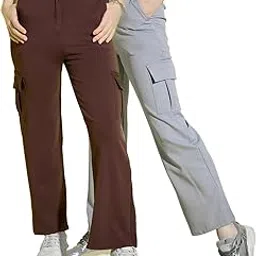 buynewtrend Solid Straight Fit Full Length Cargo Pants | Women Casual Pant Combo-Pack of 2-picture-25