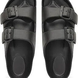 Boom Women’s Black EVA Slippers | Lightweight Waterproof Anti-Slip House Sandals with Adjustable Buckle | Comfortable Ladies Slip-On Chappal for Indoor & Outdoor Use (Black) image 1