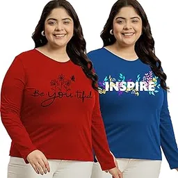 elite soul Plus Size Womens Full Sleeve Cotton Blend T-Shirt ? Casual, Gym, Sports, Lounge Wear Top ? Graphic Print ? Regular Fit ? XL-2XL-3XL-4XL-5XL ? 2 Pack Combo-picture-33