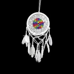 THE QUIRKY HOME Handmade White Crochet Dream Catcher Wall Hanging with Real Feathers Bohemian Home Decor Decoration Gift for Positivity (Smal)-picture-35