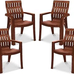 MAHARAJA Plastic Chair Set, Chair for Living Room, Home, Plastic Chair for Home with Arm Rest/Modern Stylish Design with Glossy & Matte Finish Bearing Capacity 200Kg. (Teakwood, Pack of 4)-picture-13