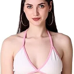 istyle can Backless Sleeveless Solid Beachwear Back Tie Up Women Trendy Top Rib Knit/Ribbed Women's Crop Cami Tank Bikini Top for Women | Beach Top (Free Size, White-SP)-picture-11