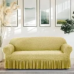 Amazon Brand - Solimo Bubble Sofa Cover with Skirt Polyester and Spandax Fabric Three Seater -Beige-picture-35