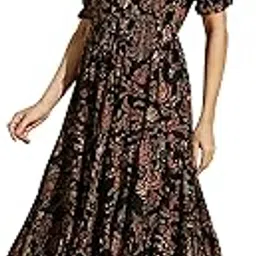 flowervelly Dresses for Women Printed fit and Flare Printed Black Dress Ethnic-picture-52
