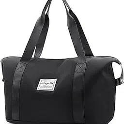 flywind Folding Travel Bag Waterproof Lightweight Handbag for Women Luggage Duffle Bags, Large Capacity Carry Luggage Bag with Fixed Strap, Foldable Travel Tote Bag Weekender Bag (Black)-picture-13