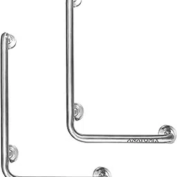 Anatomix L-Shape Grab Bar for Bathroom 304 Grade Stainless Steel Support Handle for Elderly/Wall Mounted Safety Handrails - 18x24 Inch Pack of 2 Matt-picture-50