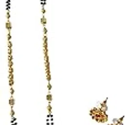 aaiku Traditional Gold Plated Round Pendant Mangalsutra Set with Stud Earrings | Black Beads Long Chain 36 INCH for Women image 1
