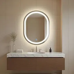 Amazon Basics Capsule Shaped Glass | 18 x 24 Inch Wall-Mounted LED Mirror with Smart Sensor | 3-Color Light (Warm, White, Natural)-picture-22