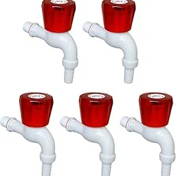 Nilsons 5PCS Nozzle Bib Cock Tap Combo | Heavy Duty Unbreakable Plastic Water Tap for Garden Pipe, RO, Washing Machine | Red Control Knob, Wall Mounted, Leak Proof | 15mm Hose Tap-image-7
