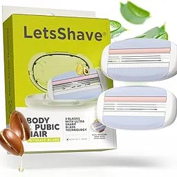 LetsShave Body and Pubic Shaving Razor Blades Refills (Cartridge), Pack of 2, Ultra Sharp 3 Blade Razor Set, Intimate Razor, Dual Moisture Bar with Pivot Head, Blades for Men-image-90