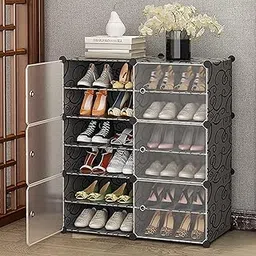 Sunderlook Shoe Rack Plastic for Home- Shoes Rack Organizer Plastic, Slipper Stand,Shoe Rack with Door for Heels/Shoes for Entryway, Hallway, Chappal Stand for Home with Door (Black, 12-SHELF-6-DOOR)-image-59