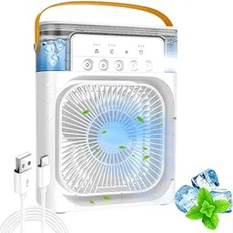 Drumstone 𝟏𝟓 𝐘𝐞𝐚𝐫𝐬 𝐆𝐮𝐚𝐫𝐚𝐧𝐭𝐞𝐞 Rechargeable portable AC fan for cooling, desk mini air cooler with 7 color lights, 3 misting modes, wind speed control, timer, summer travel study work-image-80