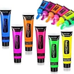 PRP Creation Glow in the Dark Face Body Paint, Washable Neon Face Body Paint, UV Light Face Makeup, Fluorescent Neon Body Paint, for Parties, Festivals, Christmas, Halloween and Events Pack of 6 (Multi Colour)-picture-21