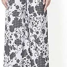 fflirtygo Women Palazzo Pants Cotton, Night Pyjamas for Women, Lounge Wear, Full Palazzo for Women Cotton Night Pant Soft Cotton Night Wear Black and White Floral Printed-picture-11
