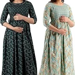 mangla kurti Women's Cotton Printed Maternity Gown Feeding Nighty A-line Maternity Dress Kurti Gown for Women (Po2-Gown-006)-picture-55