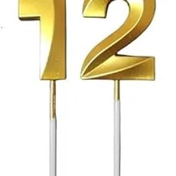 ToyUniverse Gold Number 12 Candle for Twelfth Birthday, Anniversary, Surprise Party Cake Decoration (Pack of 2)-picture-10