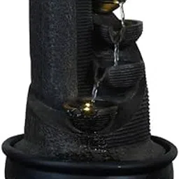 CRAFT SMITH Polyresin Black Designer Table Top Indoor 5 Artistic Steps Waterfall Fountain with Yellow LED Lights & Water Flow Controller Pump (Size: 41 x 25 x 25 CM | Weight: 1980 gram | Color: Black)-image-31