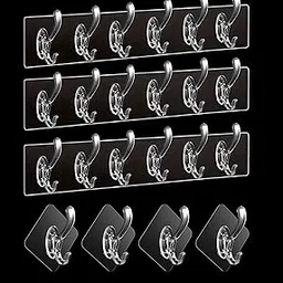 7Pcs 6 Rows Multifunctional Transparent Sticky Hook Set Adhesive Sticker Hanger in Kitchen Bathroom Oilproof Home Wall Hanging Waterproof Seamless Invisible Strong Self Adhesive Wall Mounted - 7 Set-image-44