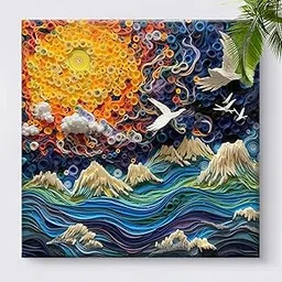 Livin'luxe 3D Canvas Wall Decor, Mountain Landscape with Flying Birds, Handcrafted Quilling Design 16 Inch x 16 Inch CVS-38129-picture-21