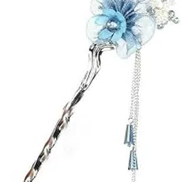1Pcs Of Ethnic Style Hairpin Girls Metal Fashion Flower Hair Stick Hair ACCESSORIES For Women And Girls, Blue-image-25