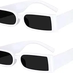 arzonai Rectangle MC Stan Inspired Sunglasses Combo of 2 Pcs for Men and Women Retro Fashion Sunglasses UV 400 Protection Square Frame Eyewear (White-Pack of 2)-picture-17