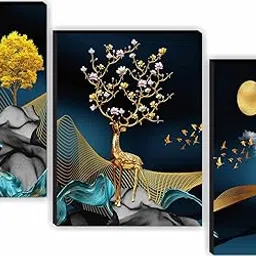 SAF paintings Unique 3D Print Deer Nature Modern Art MDF Framed Painting (SANFJM31040, Multicolour, 12 inch x 18 inch, Set of 3)-picture-33