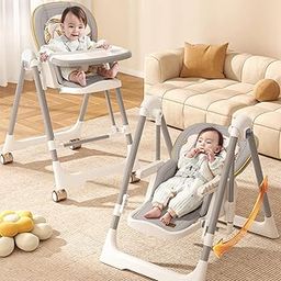 R for Rabbit Marshmallow Smart 3-in-1 High Chair with Swing for Baby, Adjustable Height, Dual Tray, Reclinable Backrest & Footrest Feeding Chair for 0.6-5 Years Kids |(Abstract Grey)-picture-8