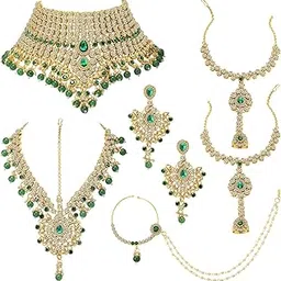 peora American Diamond Studded Traditional Jodha Akbar Bridal Jewelry Set Gift for Women-picture-14