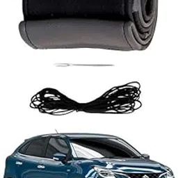 Leather Luxury Grey/Black Stiched Steering Super Fiber Non-Slip Steering Wheel Cover for Baleno-picture-47