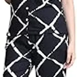 bc boston club Women's Geometric Print Cotton Pyjama Set, Short Sleeve Button-Down Top with Pants, Black and White-picture-40