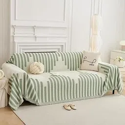 Stylista Premium Reversible Double Sided Sofa Throw Cover- Ultra Soft, Modern Patterned and Decorative Cover for All Sofa Types, 3-Seater, Green-image-1