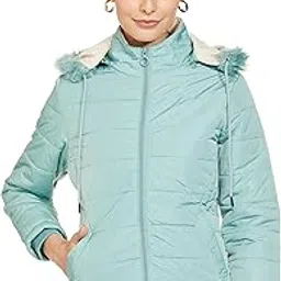 qube by fort collins Women's Medium-Length Polyester Bomber Jacket with Detachable Hood Stylish Winterwear for All-Day Comfort-picture-12