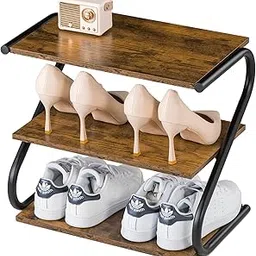 Aroktake Small 3-Tier Shoe Rack, Z-Frame Wooden Shoe Shelf with Durable Metal Shelves for Hallway, Living Room, Closet, Bedroom (17.2”)-image-69