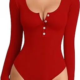 mangopop Womens Scoop Neck Button Down Sleeveless Ribbed Sleeveless Henley Shirt Long Sleeve Red,XX-Large, Long Sleeve Red, XXL-picture-20