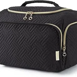 bagsmart Large Toiletry Bag for Women, Cosmetic Makeup Bag Organizer with Handle, Travel Bag for Toiletries, Travel Accessories, Full Sized Container, Black-L-picture-43