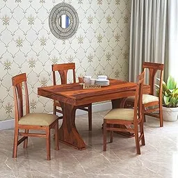 Sheesham Wood 4-Seater Dining Table Set with 4 Cushioned Chairs | Durable Stylish Wooden Dining Furniture for Living Room, Home, Hall, Dining Room, Restaurants and Hotel (Honey Finish)-picture-11