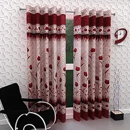 Home Garage Eyelet Door Polyester Curtains Set of 2 - (Maroon 4x7)-image-80