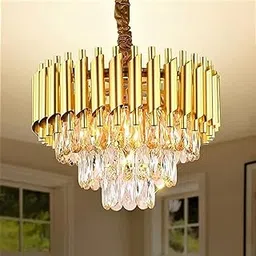 MAZAYA Modern Crystal 3-Tier Pure Gold 400mm Chandeliers|Antique Jhoomar with Ceiling Light Fixture for Living Room, Bedroom and Restaurant-picture-57