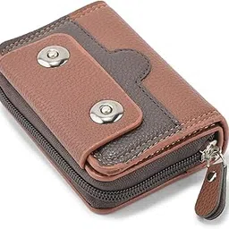 VEMILIO Women’s Artificial Leather Card Holder Wallet | 15 Slot Organizer Purse with Zipper Coin Pocket & Button Closure | Stylish Compact Ladies Wallet for Girls (Tan)-image-4