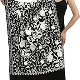 Elegant Winter Woolen Stole for Women with Heavy Floral Jaal Embroidery and Fringed Border-image-72