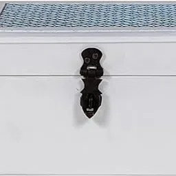CONTRAST LIVING Rolamin Wooden Decorative Jewellery Painted Box with Cotton Fabric on top (Fabric Colour-Blue & White) (Medium, White)-picture-10