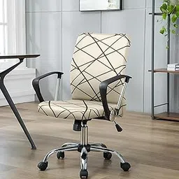 House of Quirk Office Chair Cover Large with Durable Zipper, Printed Stretchable Desk Chair Cover, High Back Computer Chair Cover, Office Chair Seat Slipcover (Beige Line)-picture-10