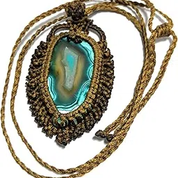 gemsgallery Handmade Crystal stone Bead pendant for women in Macramme art(Chalcedony)-picture-50