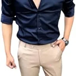 reload casual Reload Men’s Satin Slim Fit Casual Shirt | Full Sleeve Stylish Shirt for Men | Navy Blue (Size XL)-picture-10