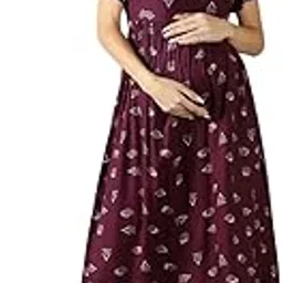 khejal Women's Cotton Round Neck Short Sleeves Printed Maternity Kurti with Feeding Zipper-picture-21
