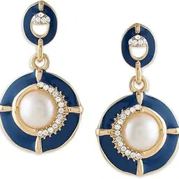 ami Blue Enamel Dazzling Austrian Diamonds & Pearl Embellished Drop Earring For Women-ZPFK21233-picture-56